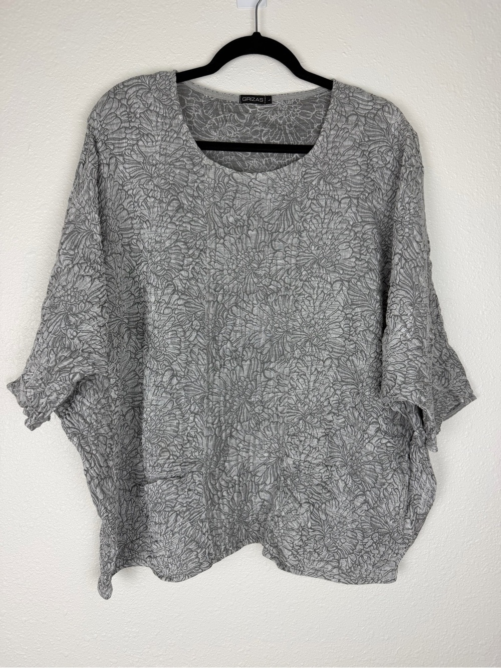 GRIZAS Textured Floral Linen Silk Blend Dolman Sleeve Top Blouse Large